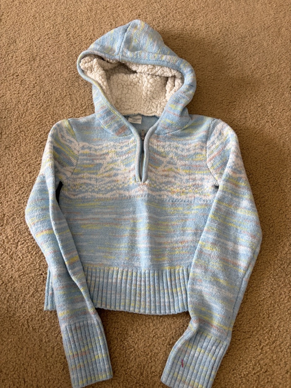 Light Blue Sherpa-Lined Hooded Half-Zip Sweater